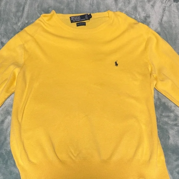 Polo by Ralph Lauren Men’s Bright Yellow Crewneck Sweater with Navy Pony - Picture 2 of 5
